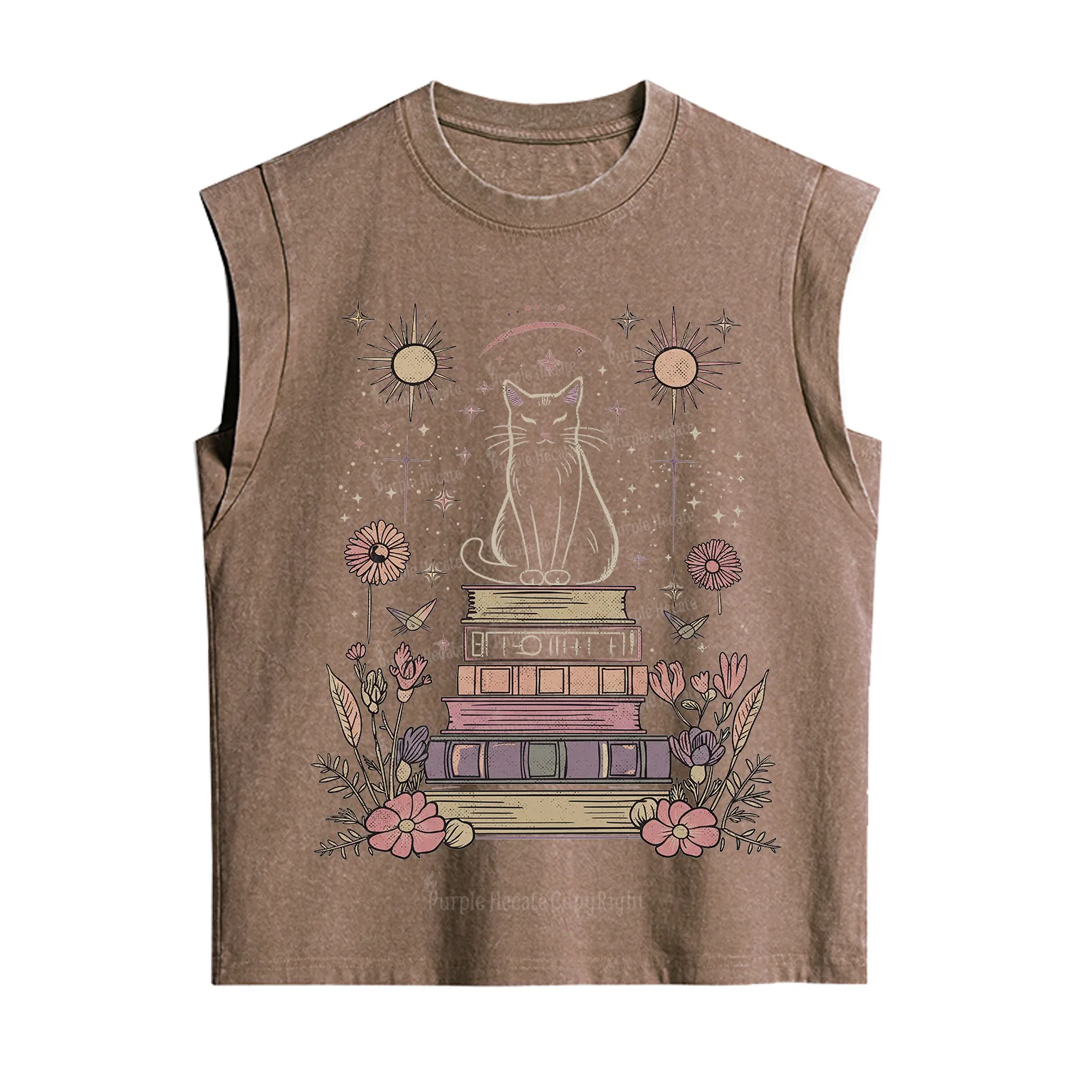 Purplehecate Mystical Cat Reading a Witchy Book Vintage Washed Tank