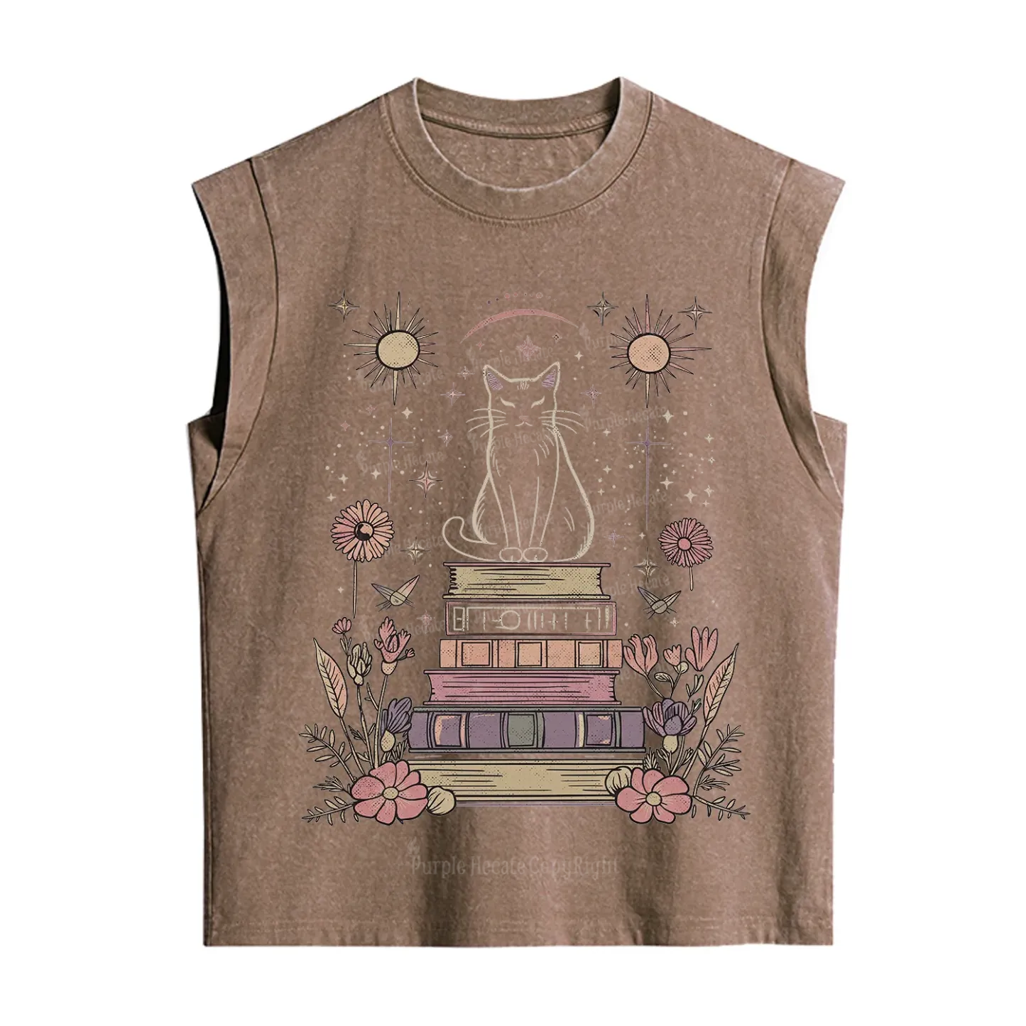 Purplehecate Mystical Cat Reading a Witchy Book Vintage Washed Tank