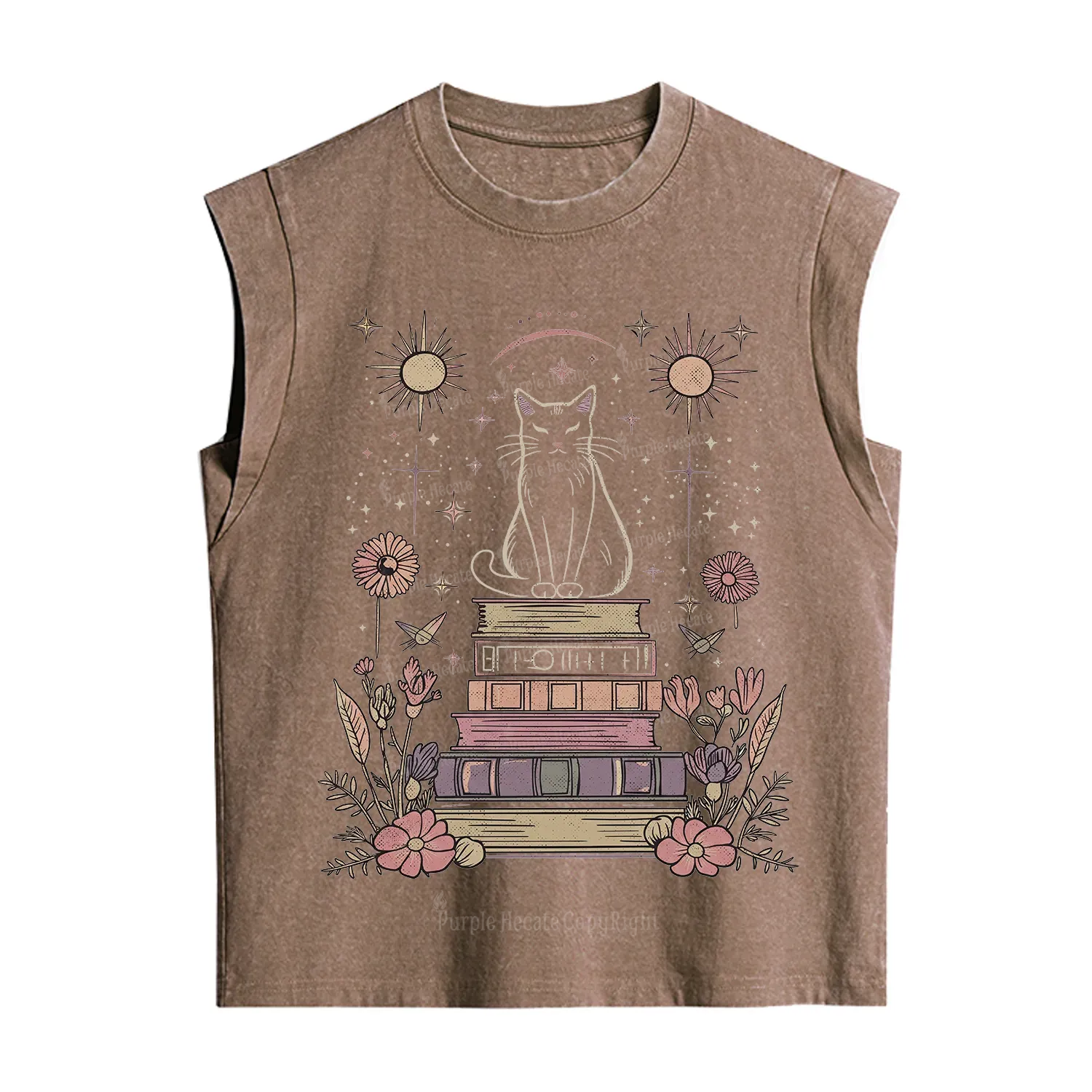 Purplehecate Mystical Cat Reading a Witchy Book Vintage Washed Tank