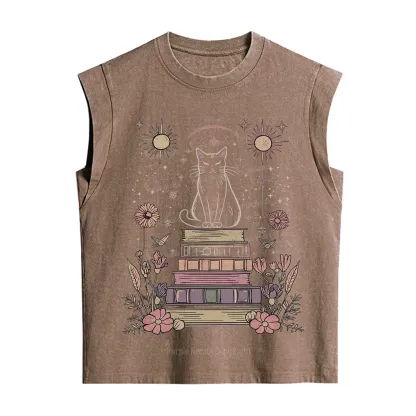 Purplehecate Mystical Cat Reading a Witchy Book Vintage Washed Tank