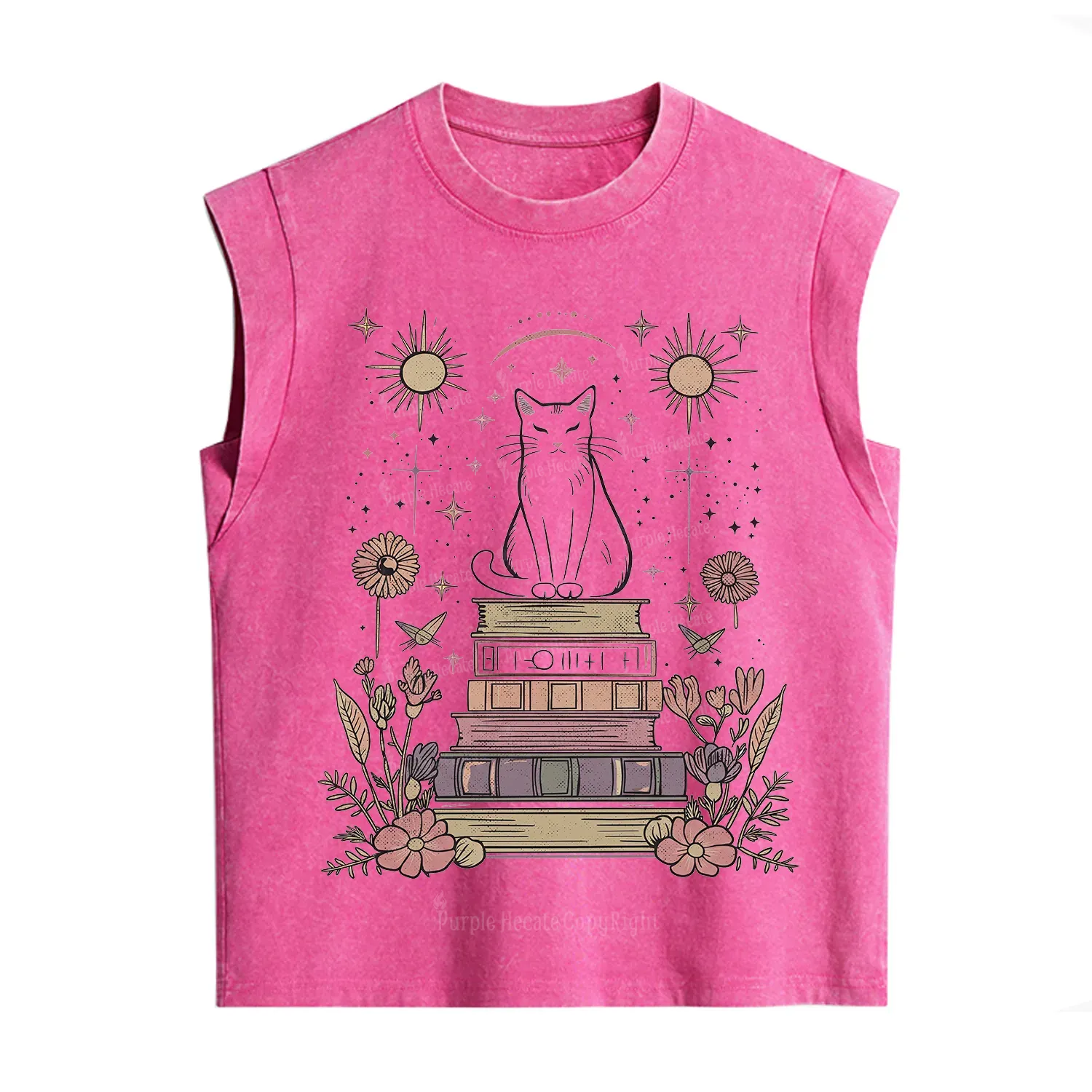 Purplehecate Mystical Cat Reading a Witchy Book Vintage Washed Tank