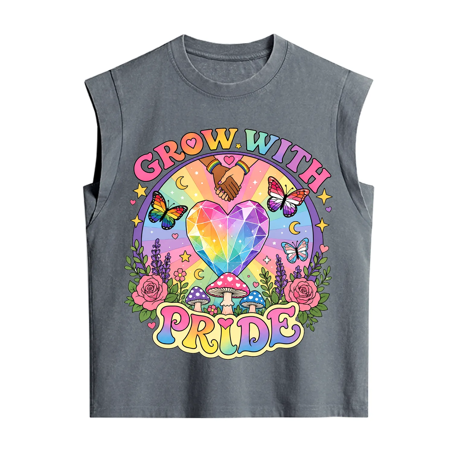 Purplehecate Grow With Pride Rainbow Heart Vintage Washed Tank