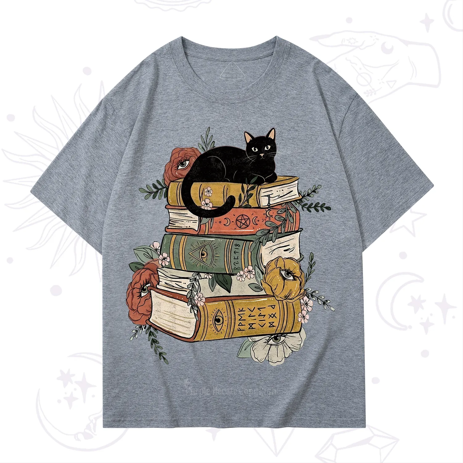 Purplehecate Black Cat on Books T-Shirt