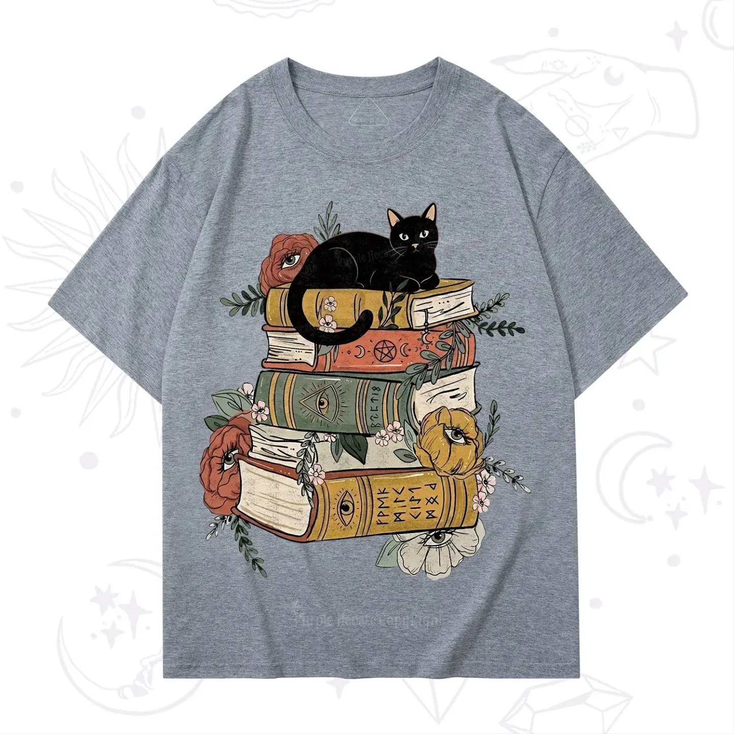 Purplehecate Black Cat on Books T-Shirt