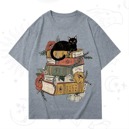 Purplehecate Black Cat on Books T-Shirt