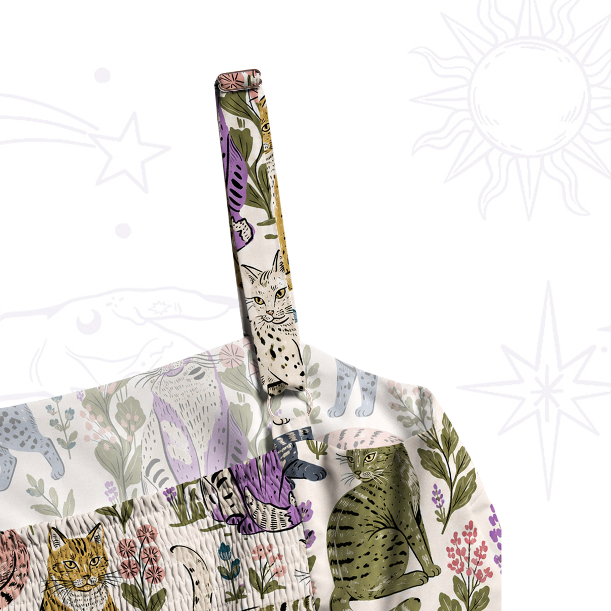 Purplehecate Lazy Garden Cats Wide Straps Maxi Dress