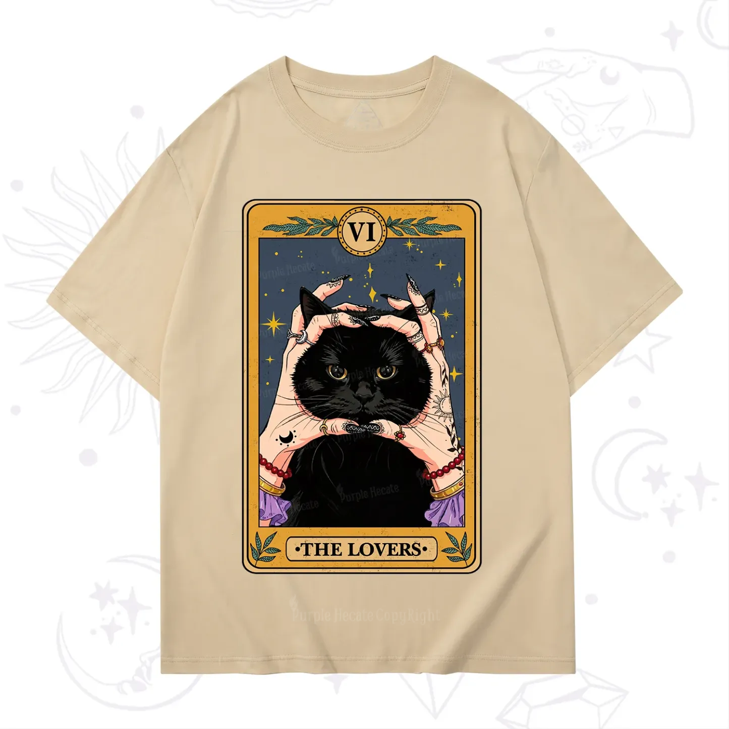 Purplehecate Black Cat The Lovers Tarot Card T-Shirt
