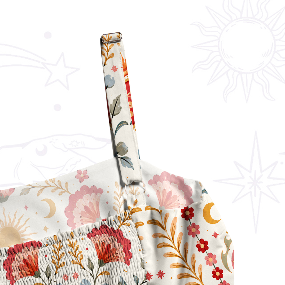 Purplehecate Sunlit Heart Folk Floral Wide Straps Maxi Dress