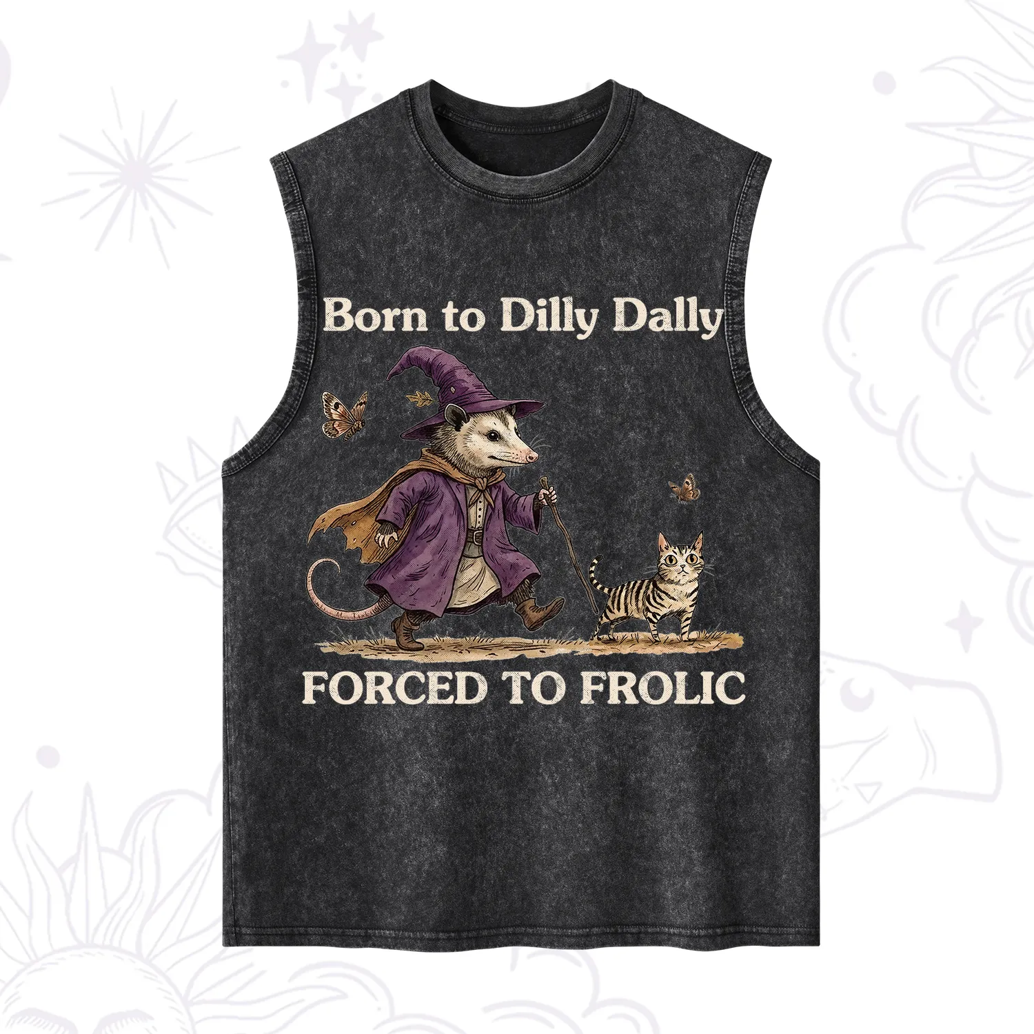 Purplehecate Born to Dilly Dally Forced to Frolic Opossum Washed Tank