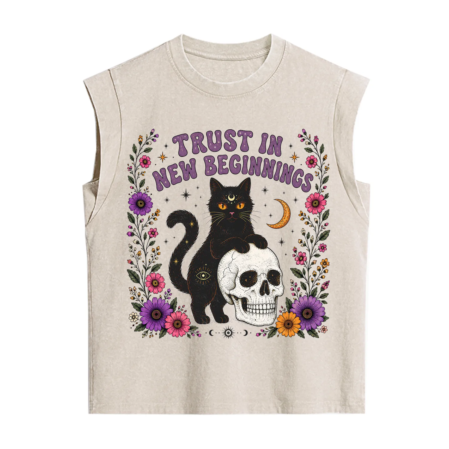Purplehecate Trust in New Beginnings Black Cat Vintage Washed Tank