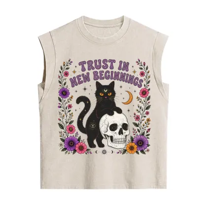 Purplehecate Trust in New Beginnings Black Cat Vintage Washed Tank