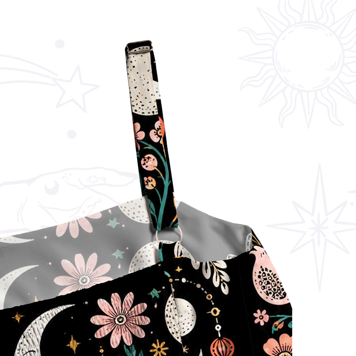 Purplehecate Lunar White Cat Forest Strappy Wide Straps Maxi Dress