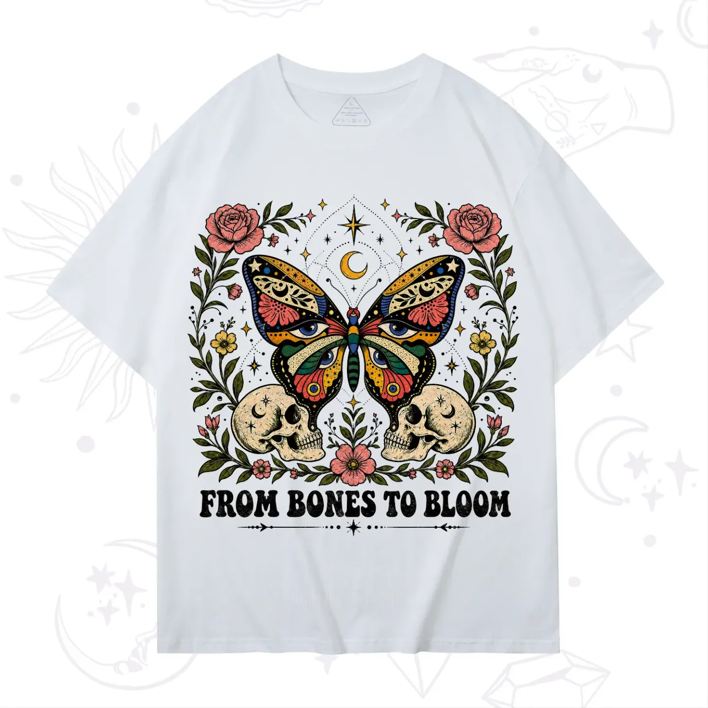 Purplehecate From Bones to Bloom Butterfly T-Shirt