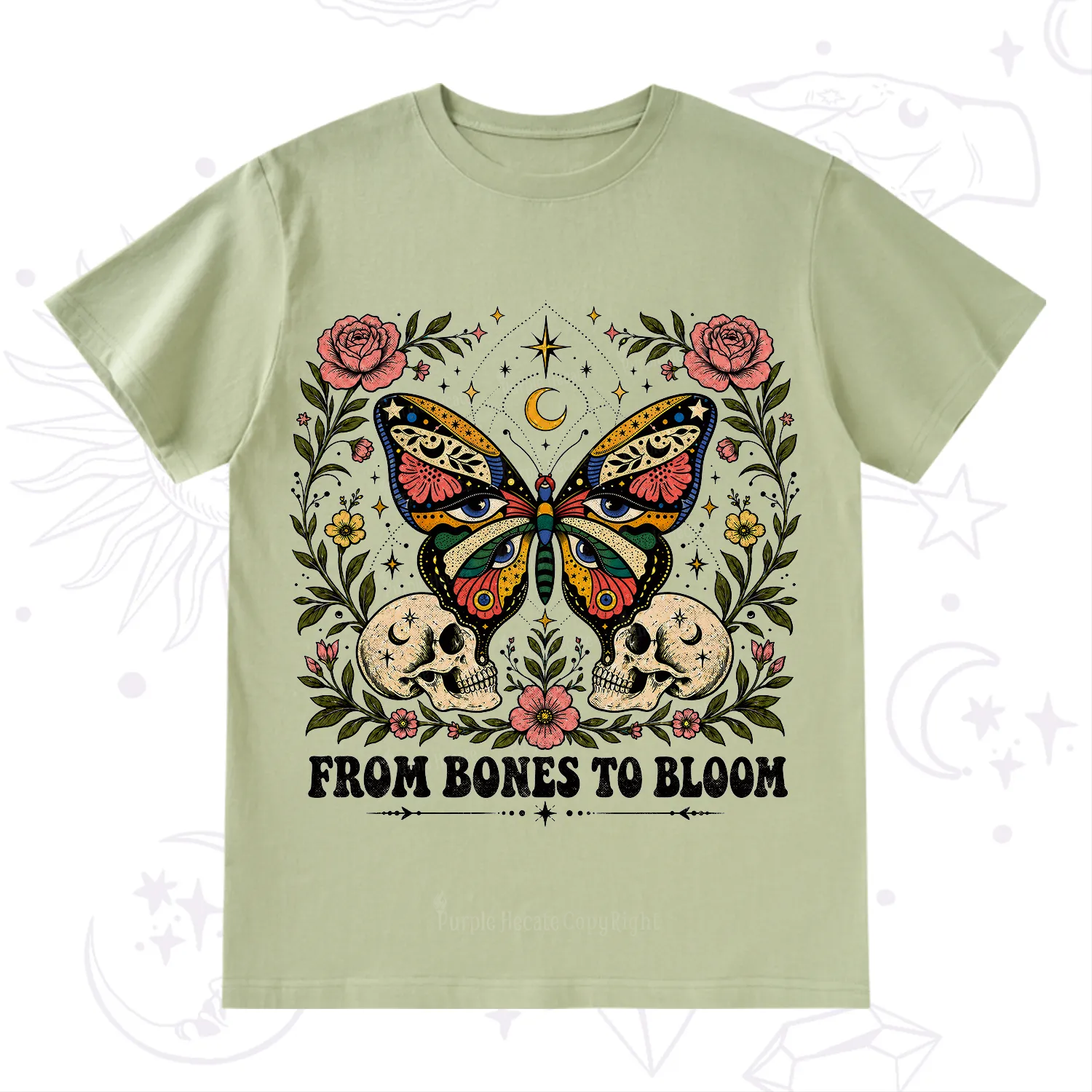Purplehecate From Bones to Bloom Butterfly T-Shirt
