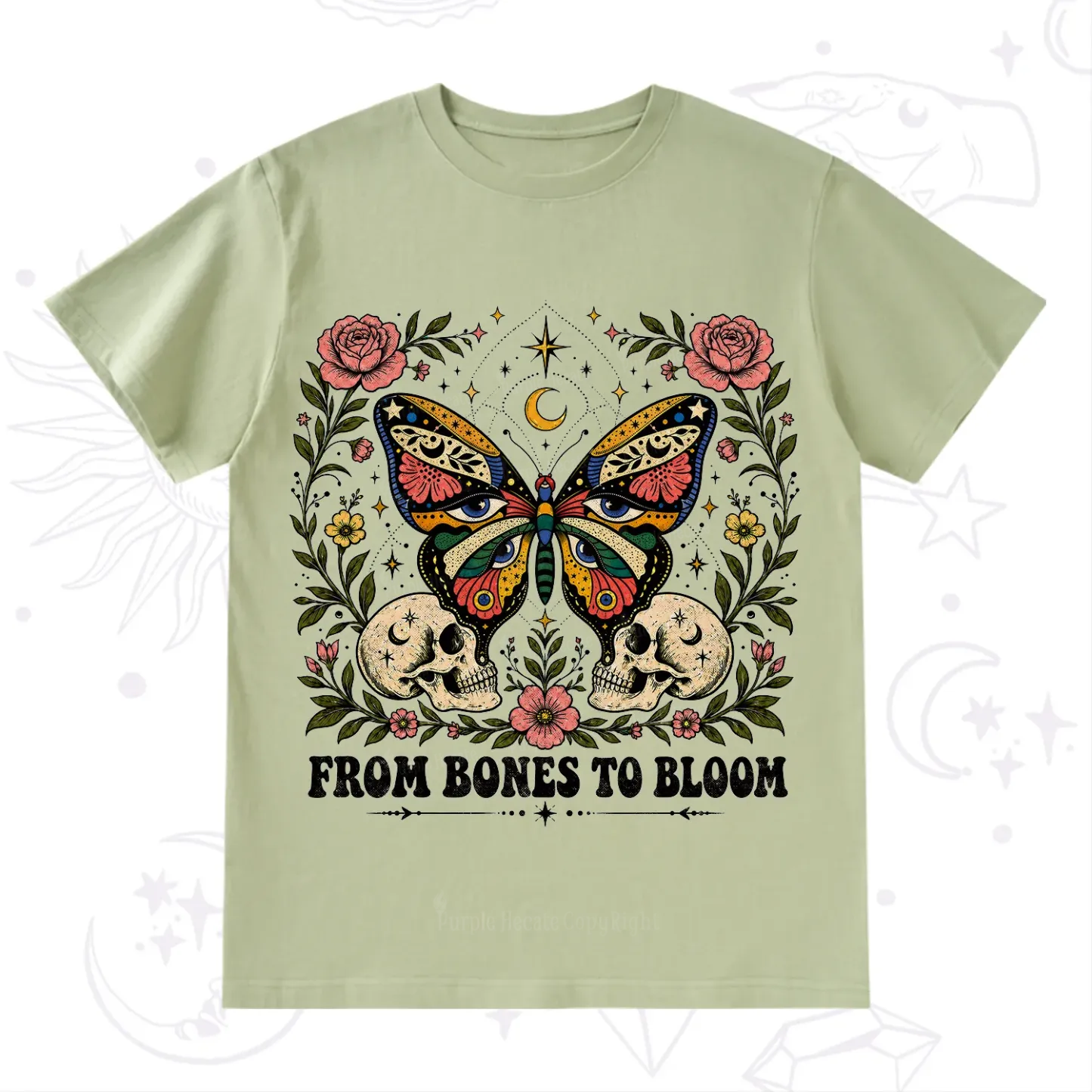 Purplehecate From Bones to Bloom Butterfly T-Shirt