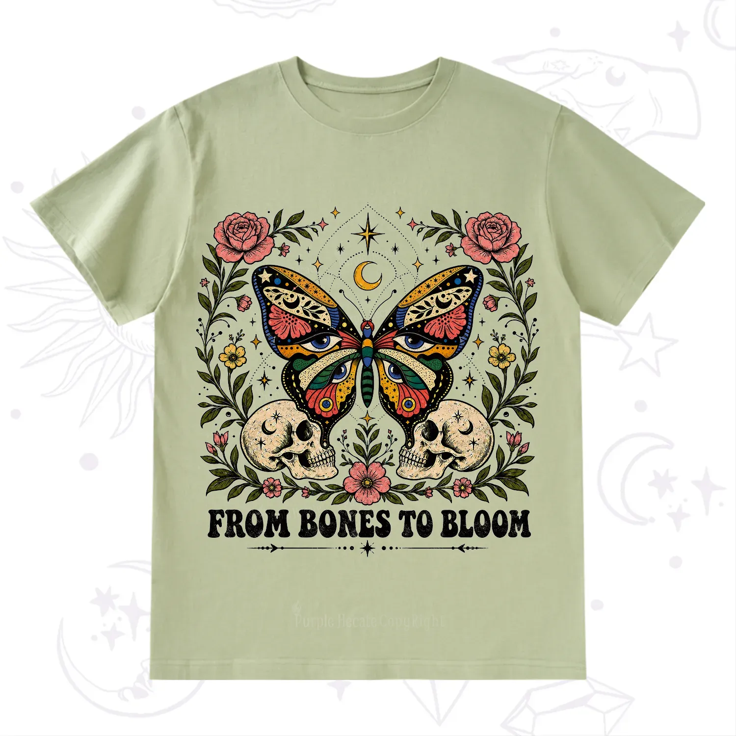 Purplehecate From Bones to Bloom Butterfly T-Shirt