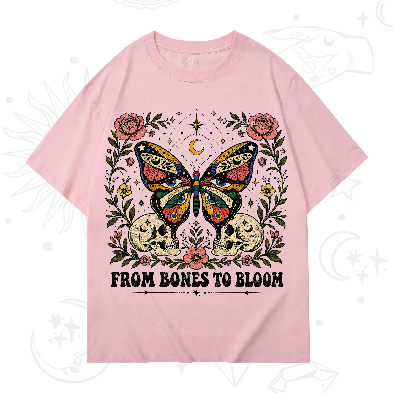 Purplehecate From Bones to Bloom Butterfly T-Shirt
