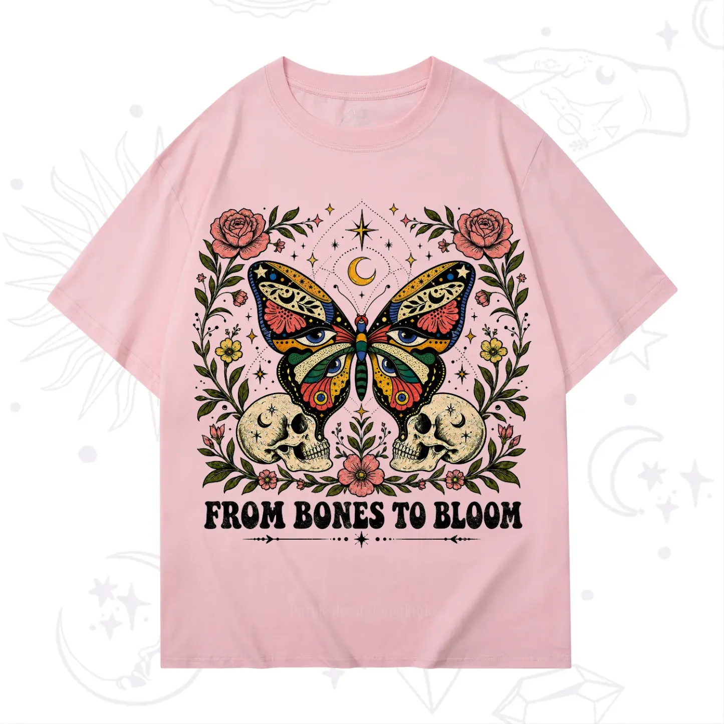 Purplehecate From Bones to Bloom Butterfly T-Shirt