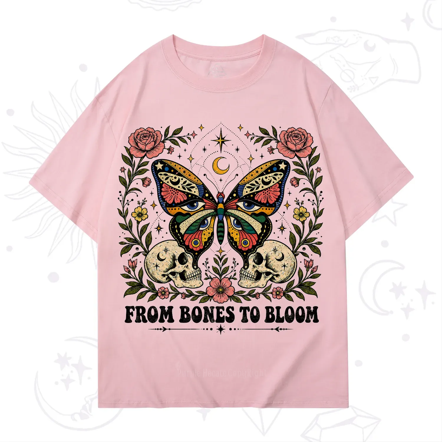 Purplehecate From Bones to Bloom Butterfly T-Shirt