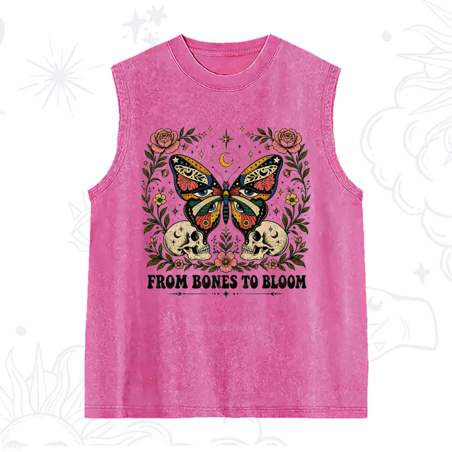 Purplehecate From Bones to Bloom Butterfly Washed Tank