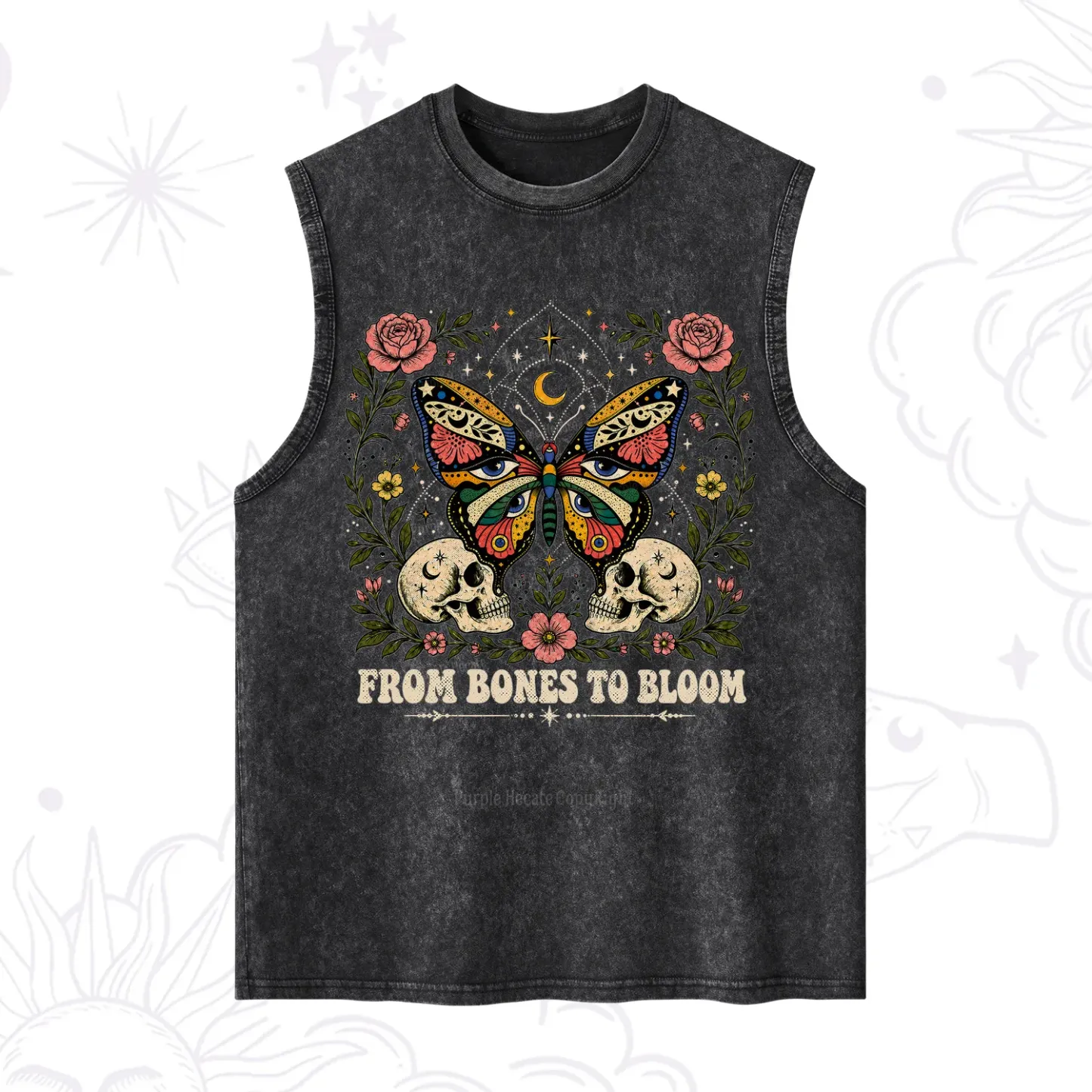 Purplehecate From Bones to Bloom Butterfly Washed Tank