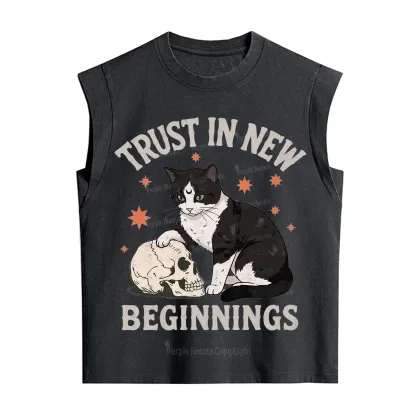 Purplehecate Trust In New Beginnings Cat Vintage Washed Tank