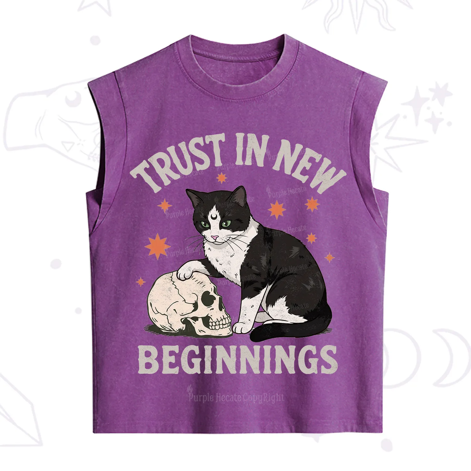 Purplehecate Trust In New Beginnings Cat Vintage Washed Tank