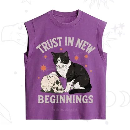 Purplehecate Trust In New Beginnings Cat Vintage Washed Tank