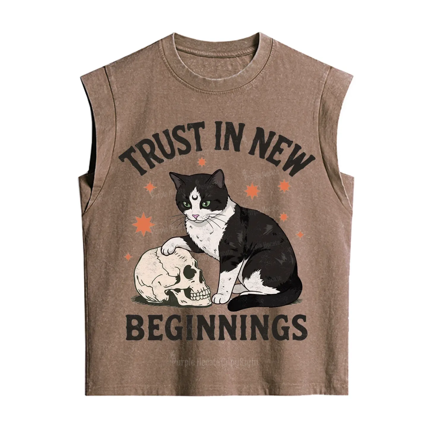 Purplehecate Trust In New Beginnings Cat Vintage Washed Tank