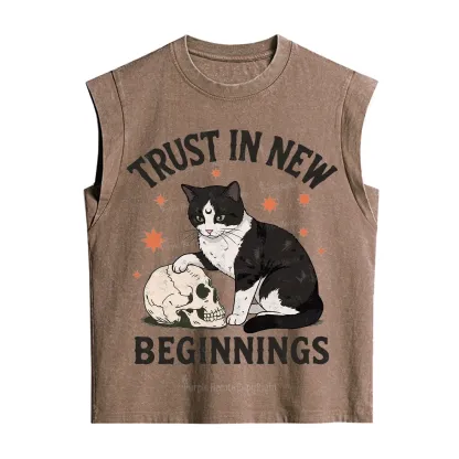 Purplehecate Trust In New Beginnings Cat Vintage Washed Tank