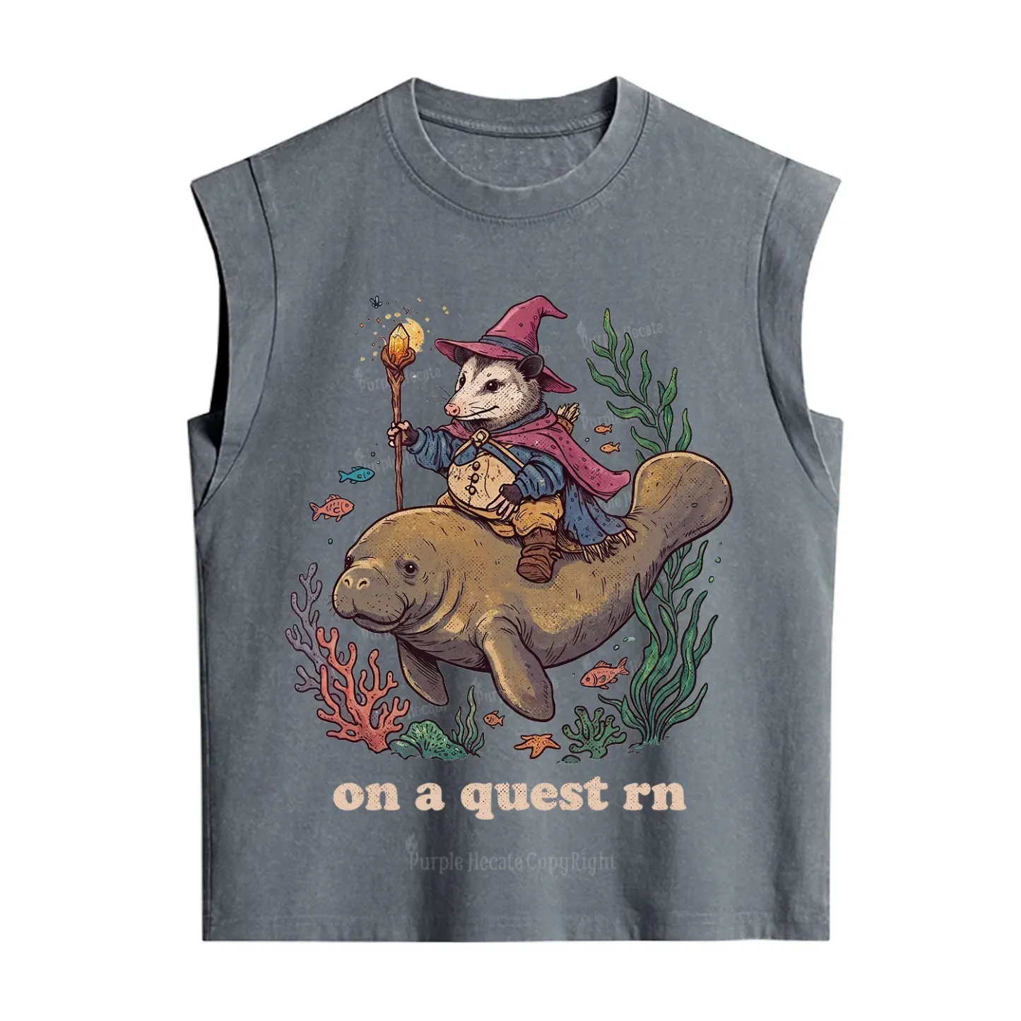 Purplehecate Opossum Wizard on Sea Quest Vintage Washed Tank