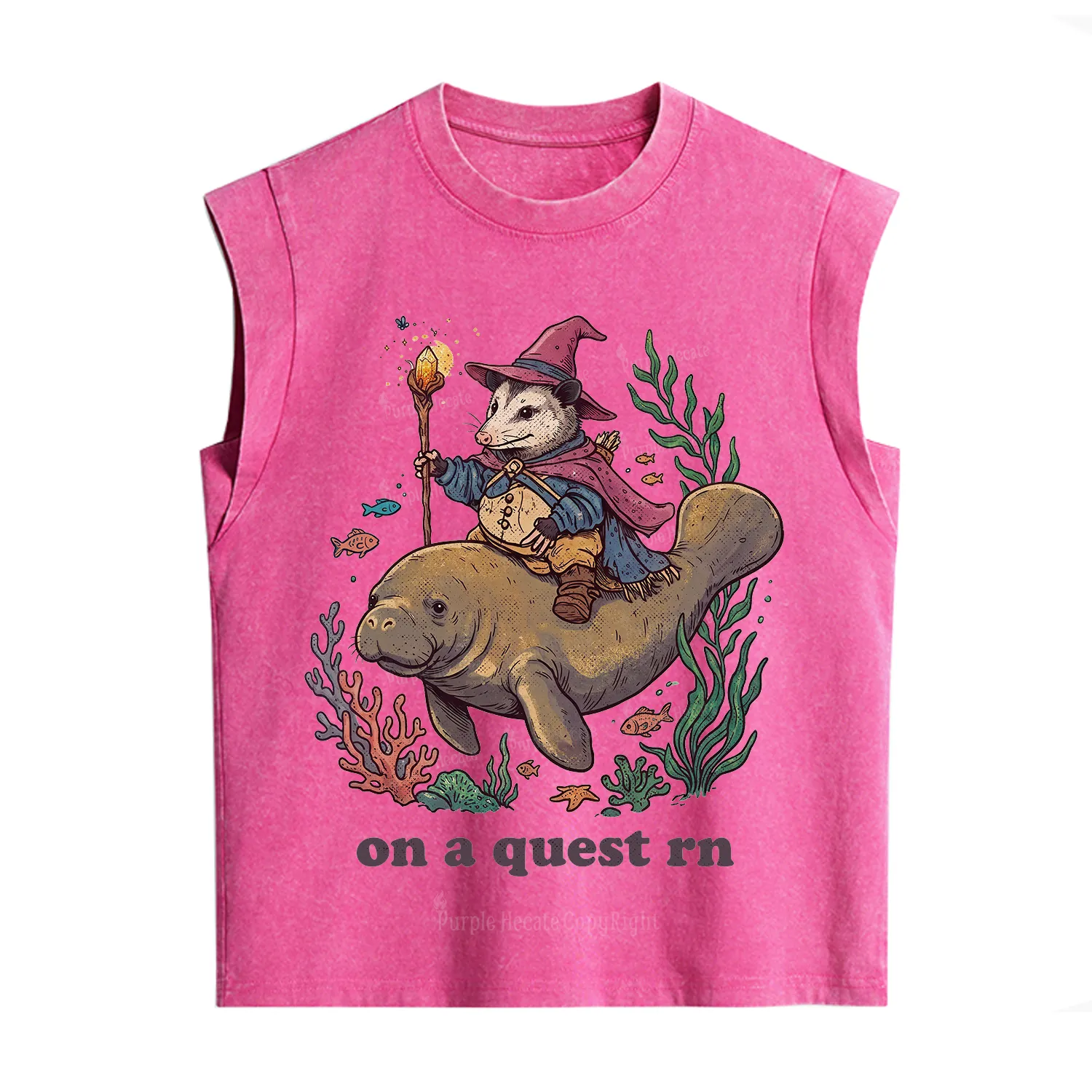 Purplehecate Opossum Wizard on Sea Quest Vintage Washed Tank