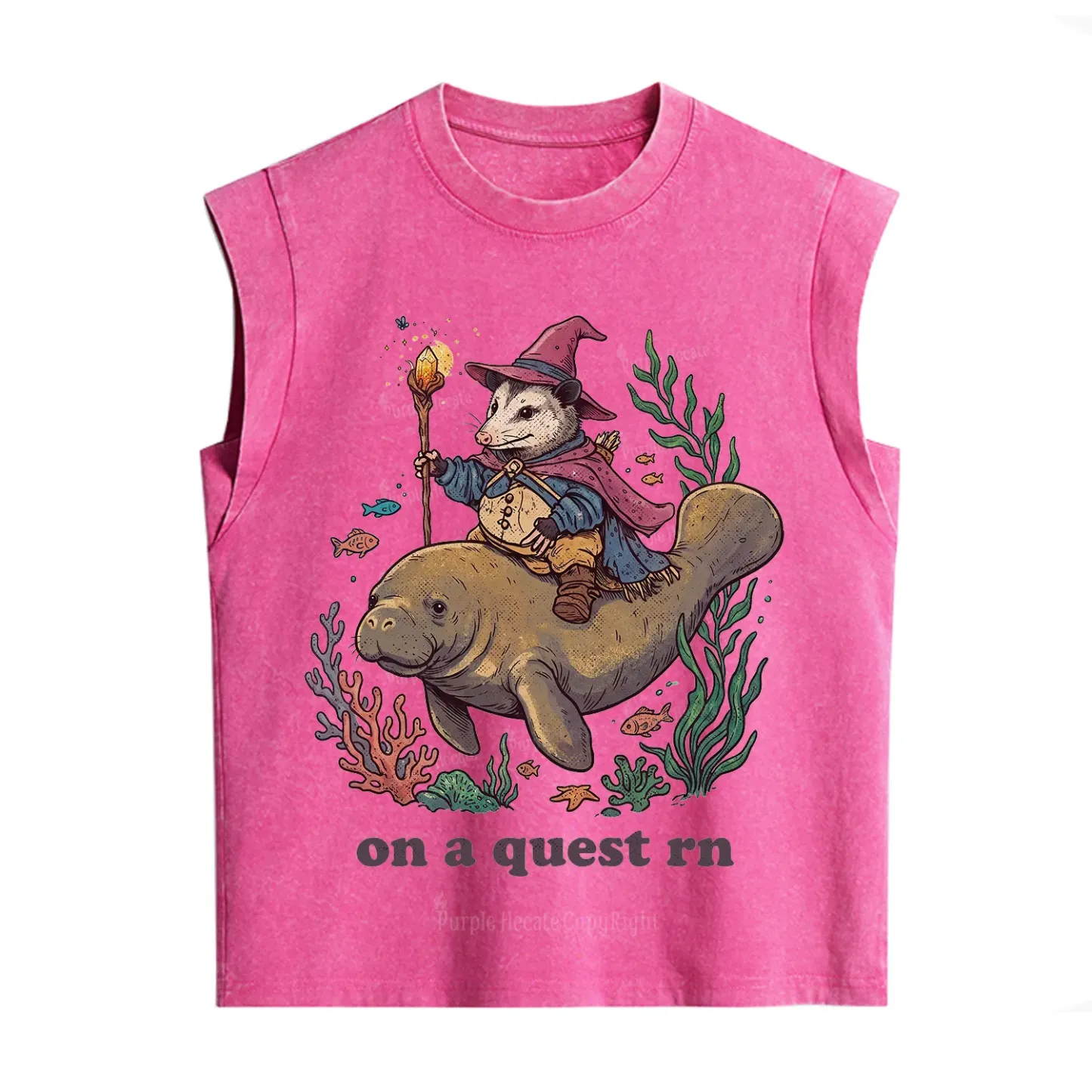 Purplehecate Opossum Wizard on Sea Quest Vintage Washed Tank