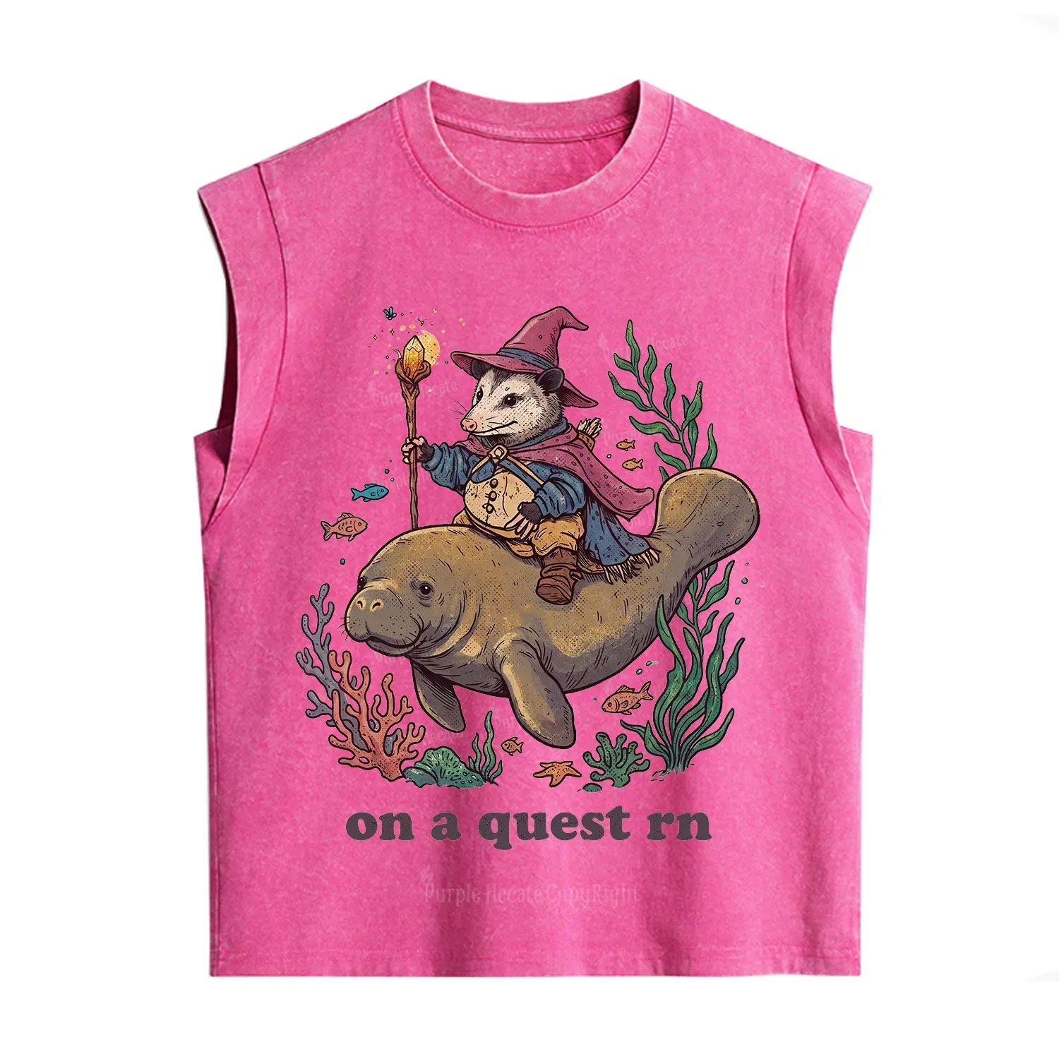 Purplehecate Opossum Wizard on Sea Quest Vintage Washed Tank
