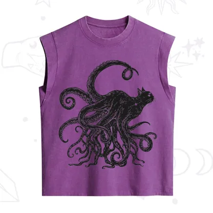 Purplehecate Black Cat with Octopus Tentacles Vintage Washed Tank
