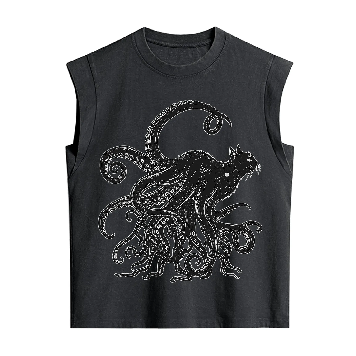Purplehecate Black Cat with Octopus Tentacles Vintage Washed Tank