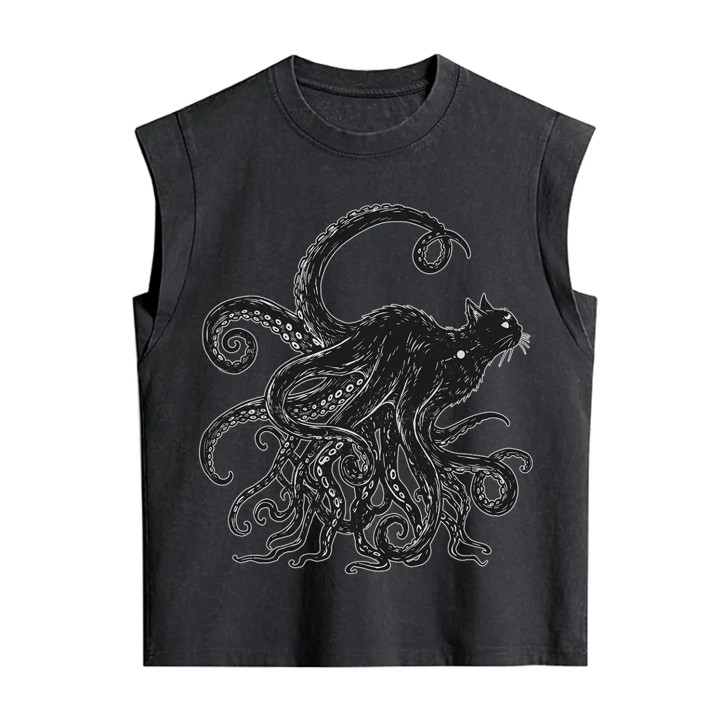 Purplehecate Black Cat with Octopus Tentacles Vintage Washed Tank