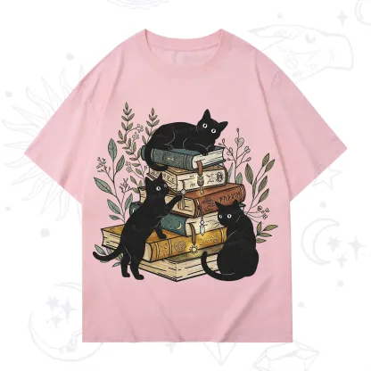 Purplehecate Enchanted Library Three Black Cats T-Shirt