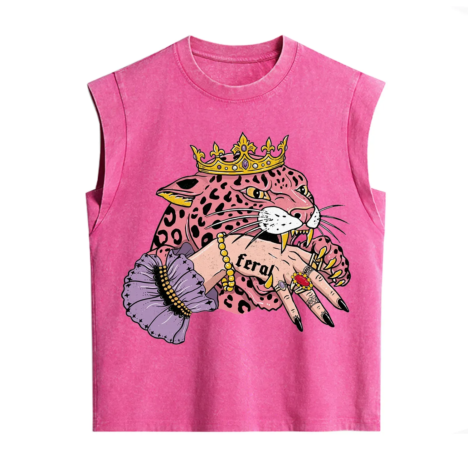 Purplehecate Feral Queen Pink Leopard Vintage Washed Tank