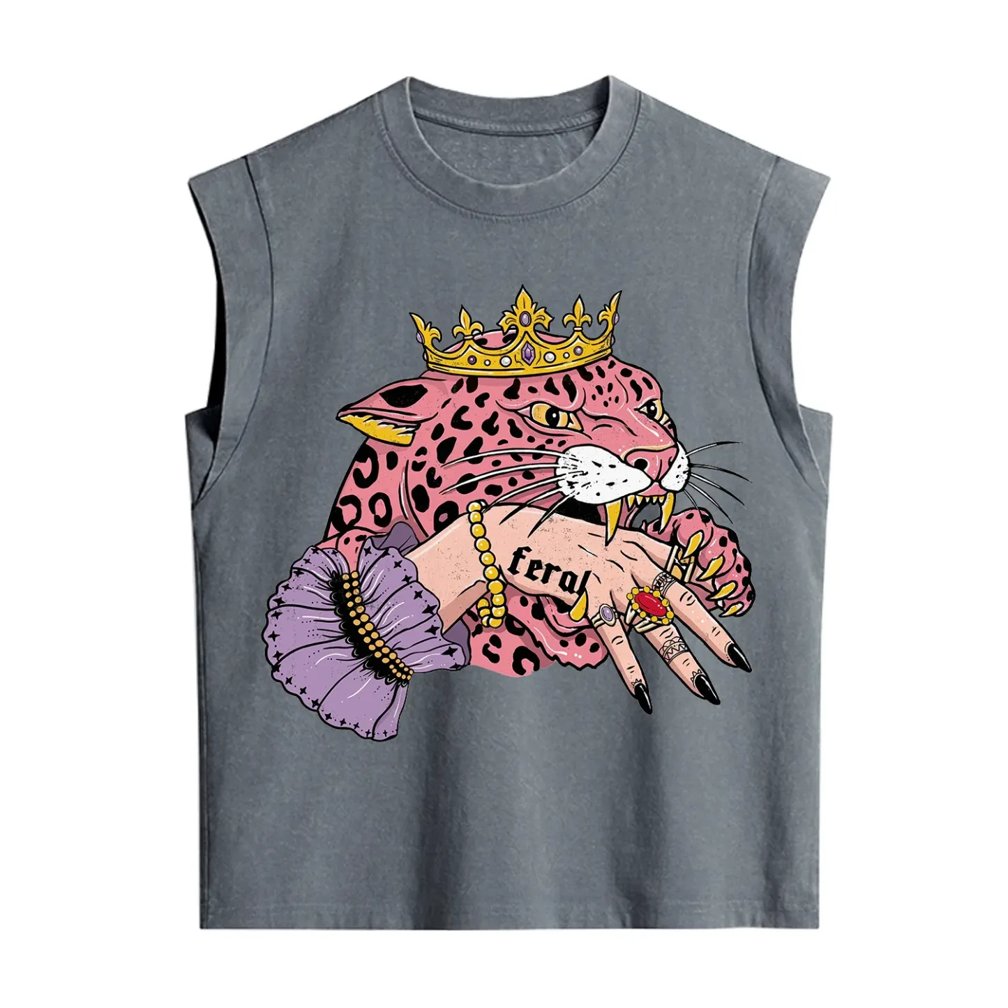 Purplehecate Feral Queen Pink Leopard Vintage Washed Tank