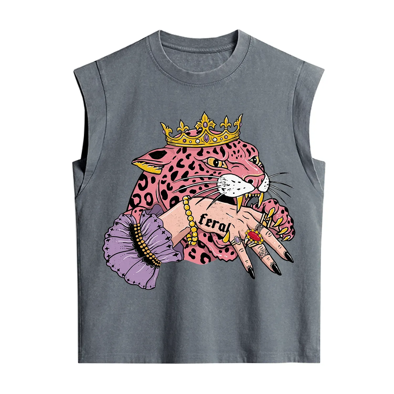 Purplehecate Feral Queen Pink Leopard Vintage Washed Tank