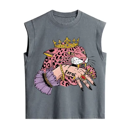 Purplehecate Feral Queen Pink Leopard Vintage Washed Tank