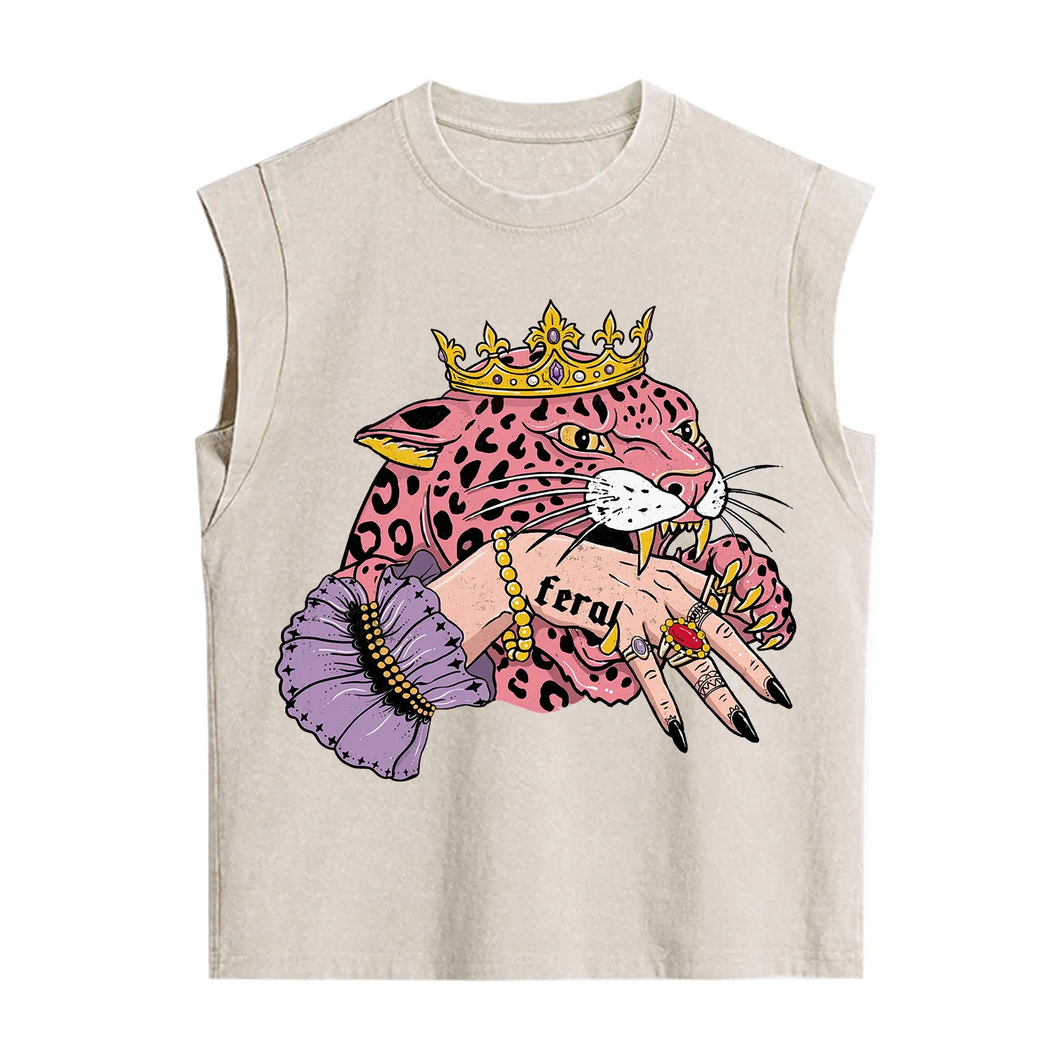 Purplehecate Feral Queen Pink Leopard Vintage Washed Tank