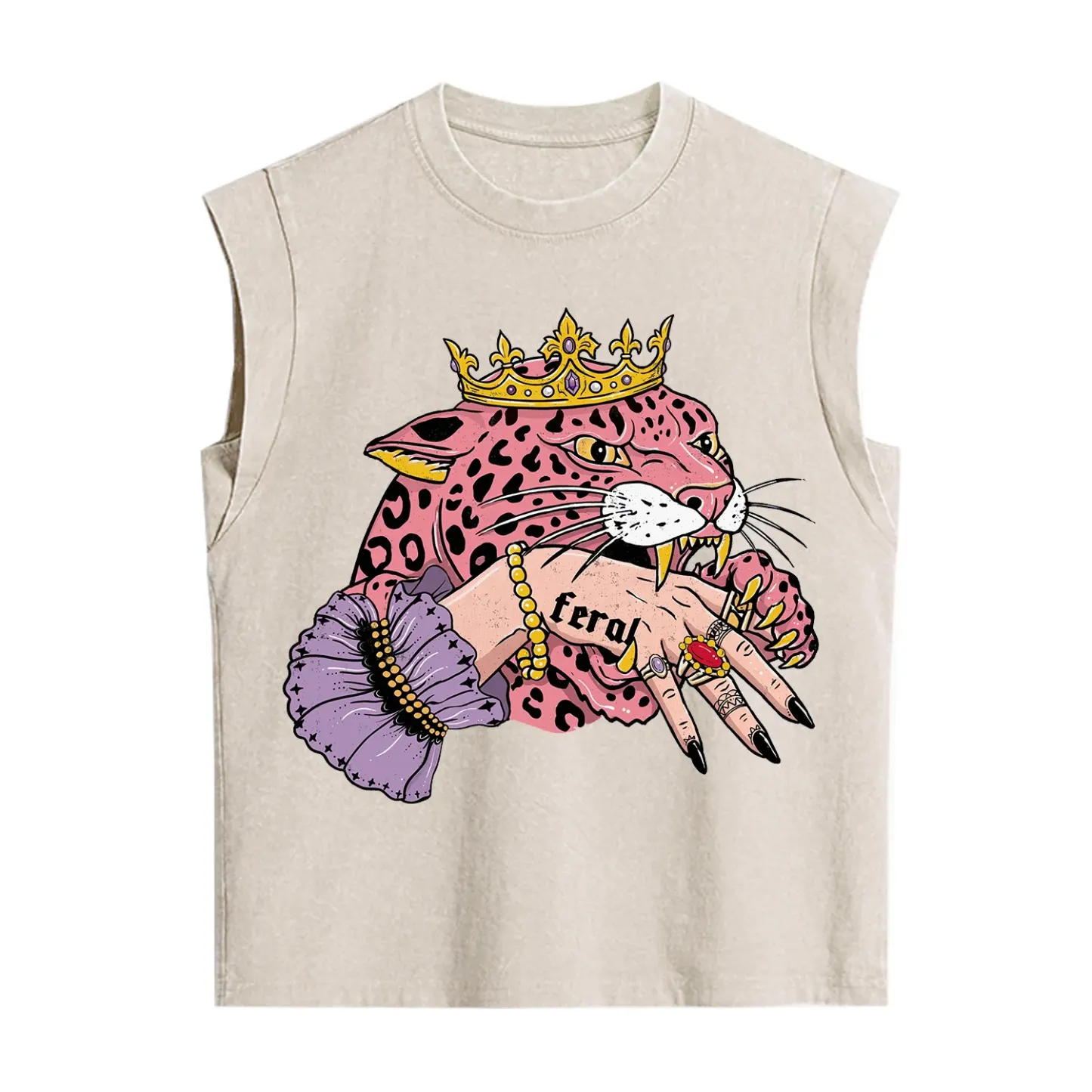 Purplehecate Feral Queen Pink Leopard Vintage Washed Tank
