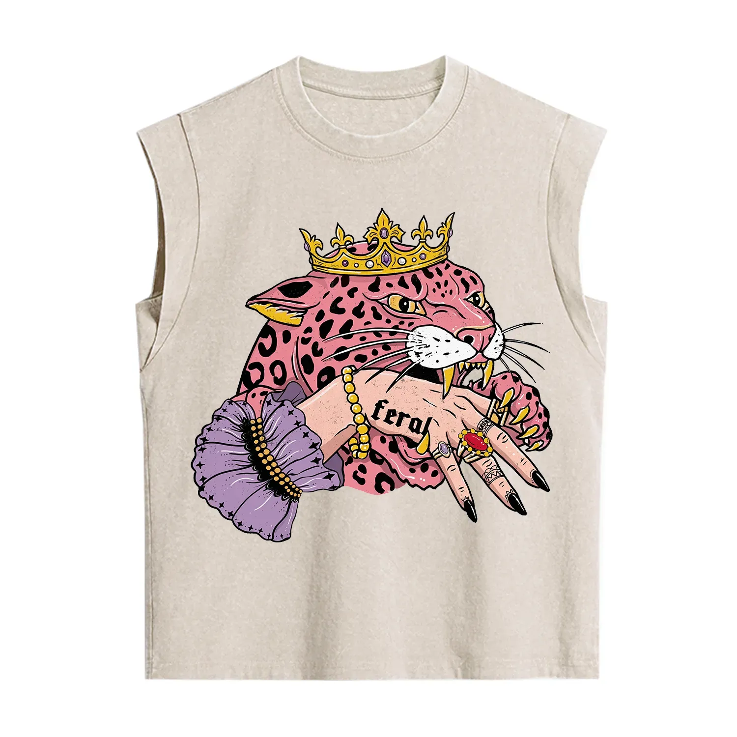 Purplehecate Feral Queen Pink Leopard Vintage Washed Tank