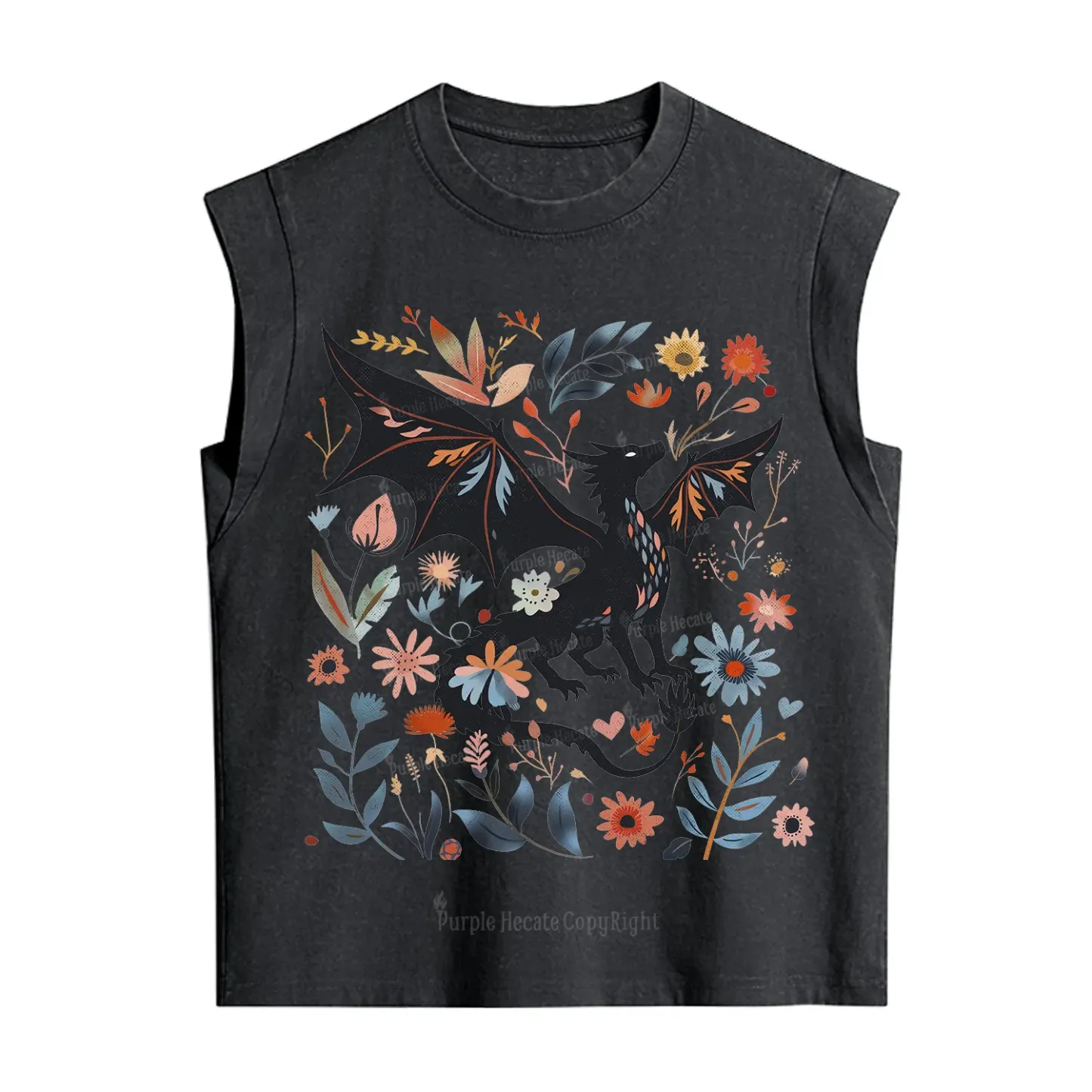 Purplehecate Vintage Fantasy Wyvern Bookish Vintage Washed Tank