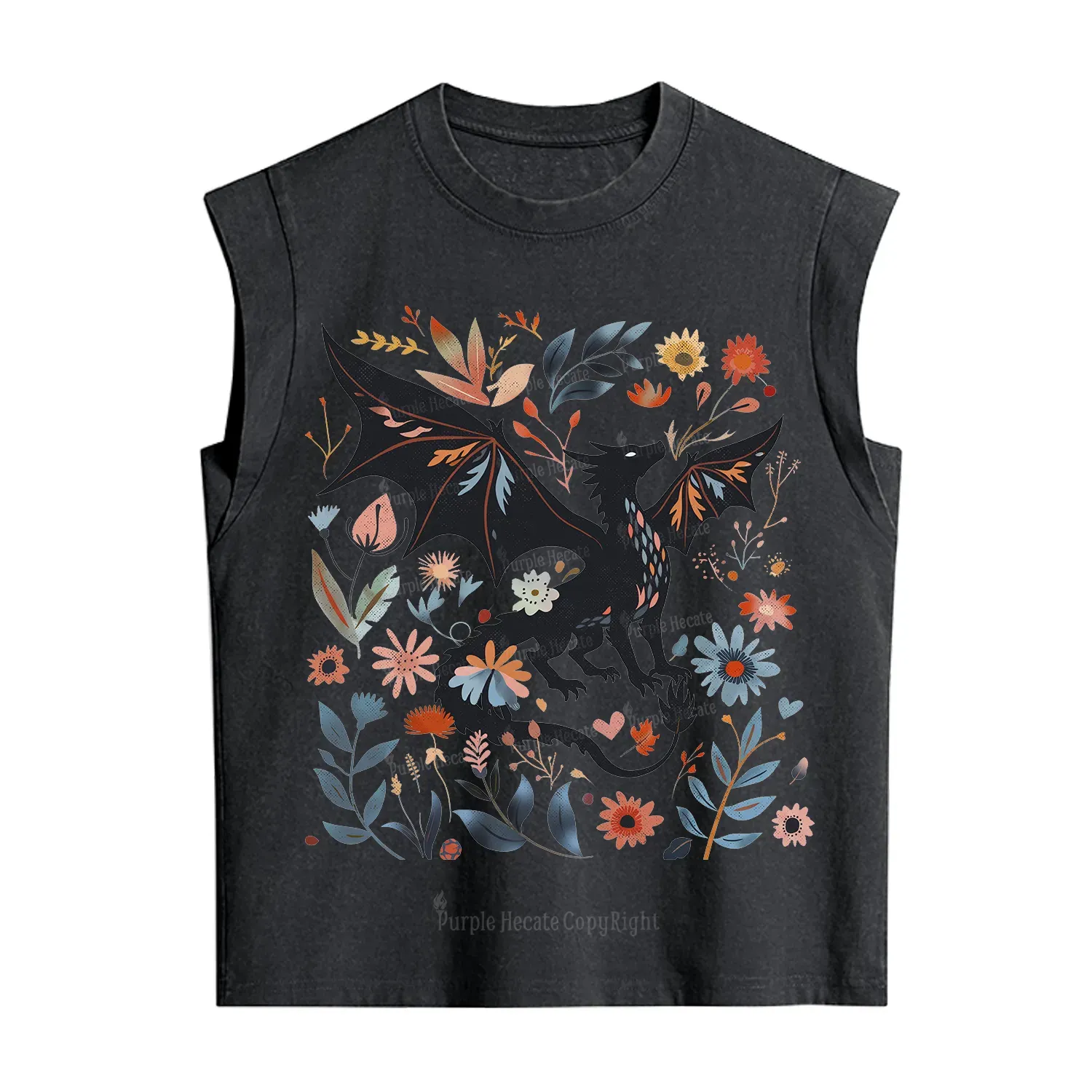 Purplehecate Vintage Fantasy Wyvern Bookish Vintage Washed Tank