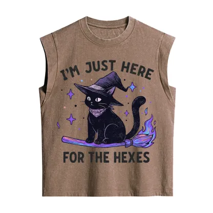 Purplehecate I'm Just Here for the Hexes Witch Cat Vintage Washed Tank