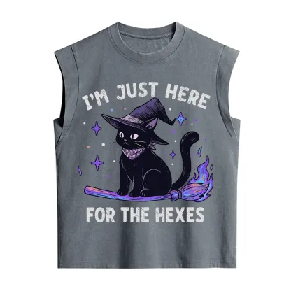 Purplehecate I'm Just Here for the Hexes Witch Cat Vintage Washed Tank