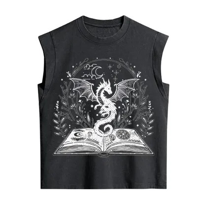 Purplehecate Magical Book Dragon Fantasy Vintage Washed Tank